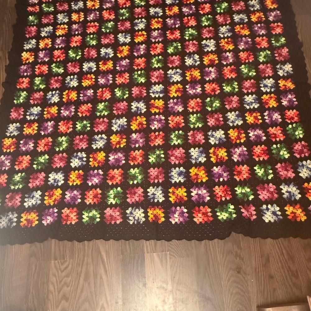 Vintage crochet blanket black multicolor